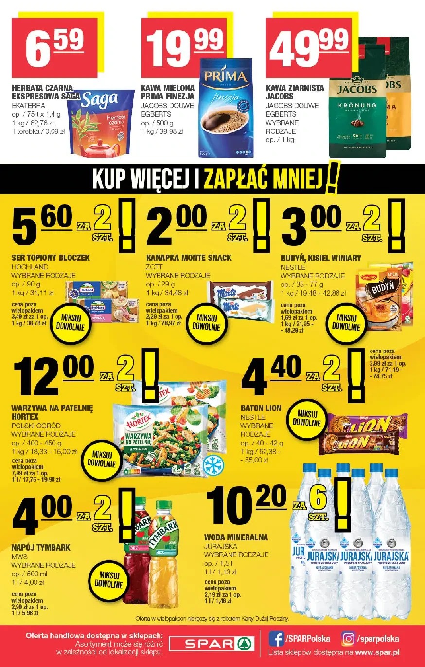 kup więcej i zapłać mniej, spar, wielosztuki, promocje, warzywa na patelnie, lion, kawa, herbata, budyń, monte